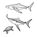 manta ray, whale shark and a turtle. small tattoo tattoo design idea