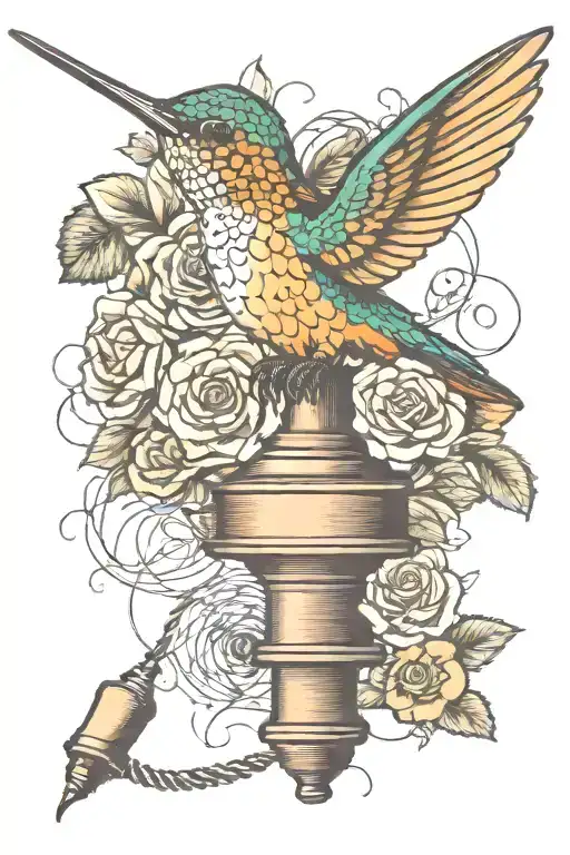 Humming bird, Spool of thread, Needle, thimble  tattoo design idea
