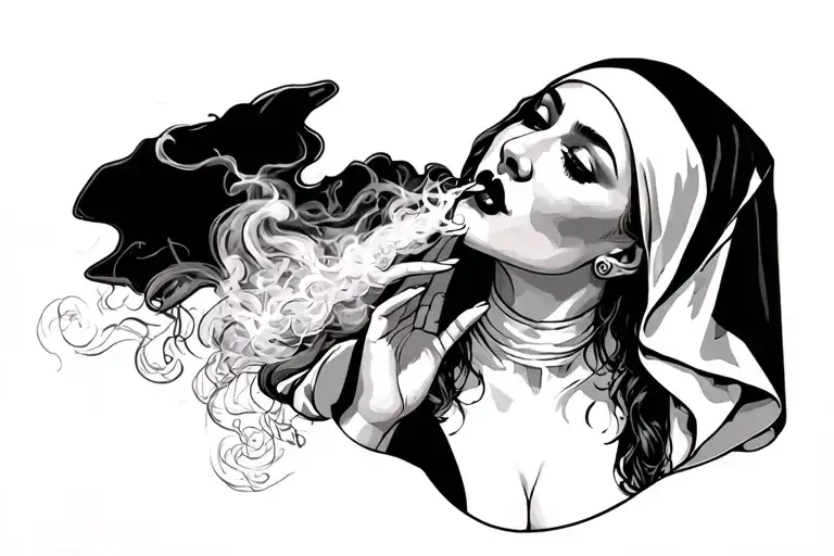 sexy nun smoking tattoo design idea
