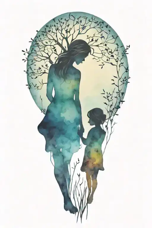 mother and daughter silhouette tattoo design idea