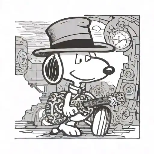 snoopy with a frank sinatra hat tattoo design idea