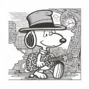 snoopy with a frank sinatra hat tattoo design idea