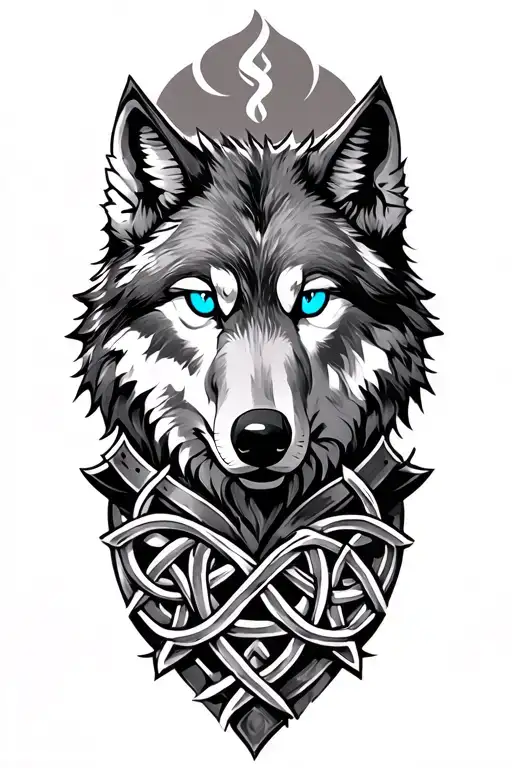 wolf with blue eyes on armor tattoo design featuring Celtic trinity knot  tattoo design idea