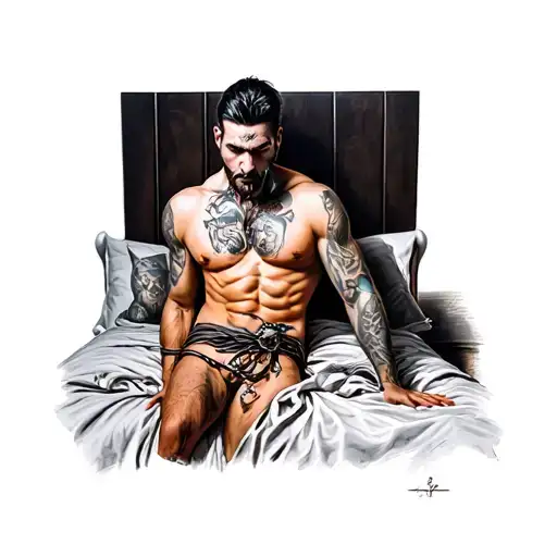 sexy bdsm man tied to the bed tattoo design idea