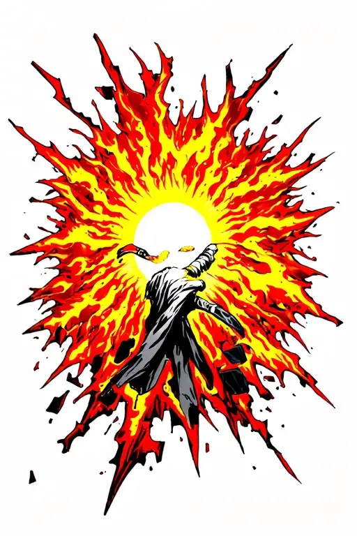 a burning sun shattering into pieces tattoo design idea