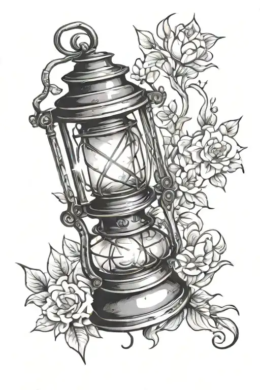 oil lantern shining light tattoo design idea