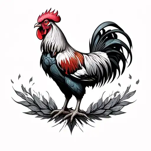 fighting rooster surrounded by a tattoo design idea