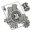 A blackjack table with the client's favorite winning hand displayed, along with a stack of chips and a lucky horseshoe f tattoo design idea