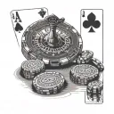 A blackjack table with the client's favorite winning hand displayed, along with a stack of chips and a lucky horseshoe f tattoo design idea