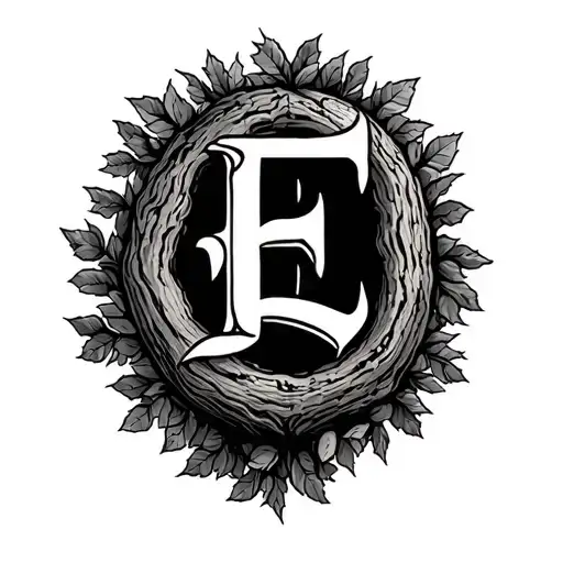 Walnut tree, letter carved in the tree tattoo design idea