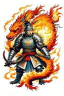 Japanese warrior in armor and two dragon Breathing Fire tattoo design idea