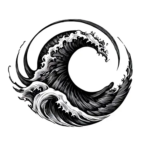 freehand enso circle shaped as wave forming the shape tattoo design idea