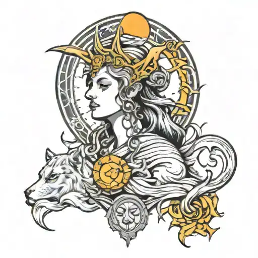 Hecate goddess moon surrounded tattoo design idea