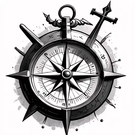 nautical compass and cross realism tattoo tattoo design idea