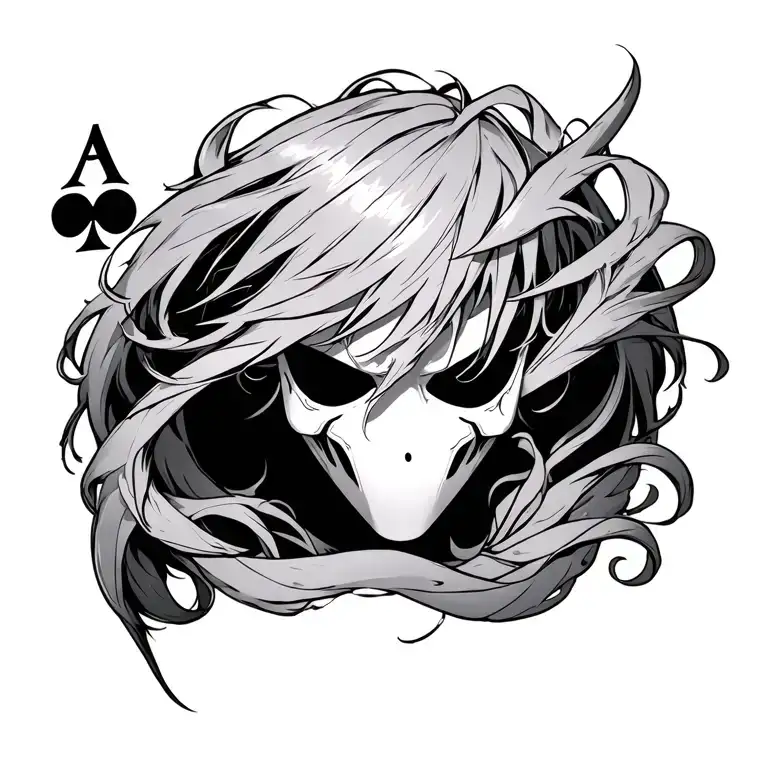 Ichigo's hollow mask from the anime "Bleach" merged with an ace of spades with tendrils flowing into the shoulder. tattoo design idea