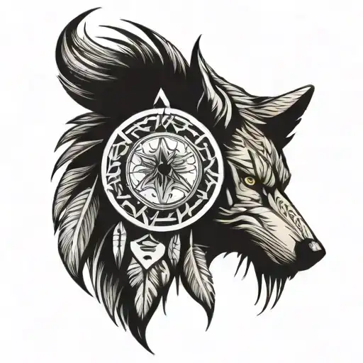 Native American With African Tribal Shield Wolf Crest tattoo design idea