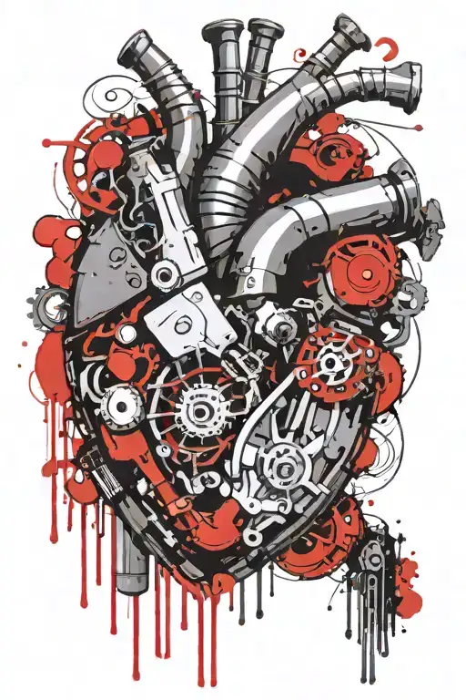 a mechanical heart with tubes to the shoulders tattoo design idea