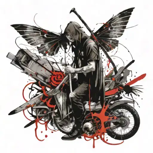 Death flies with a scythe tattoo design idea