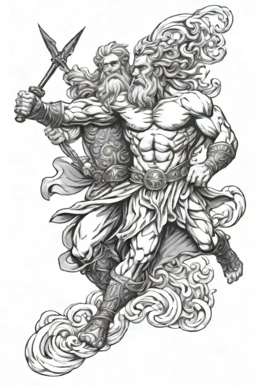 Zeus battling Odin god tattoo design idea