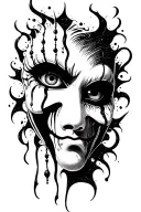 white mask, crying eye, realistic tattoo tattoo design idea