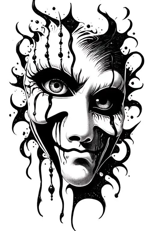 white mask, crying eye, realistic tattoo tattoo design idea