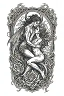 Succubus and incubus making love. Passion, flames, fires. tattoo design idea