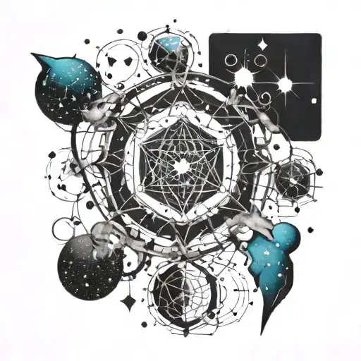 molecular with constellations and equations and welding symbols tattoo design idea