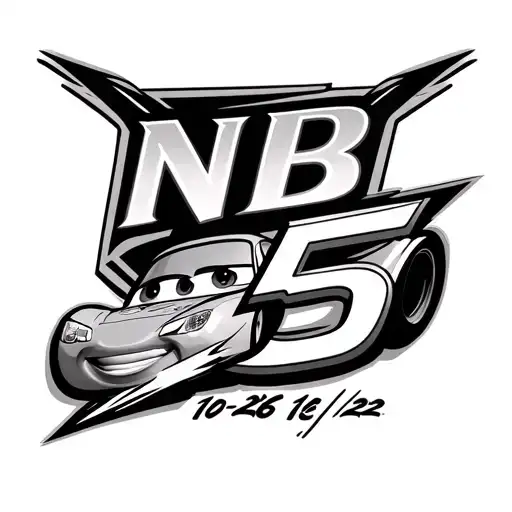 NJB in cursive on top, 10-26-12 in roman numerals in the middle, and lightning mcqueen's 95 lightning bolt logo on botto tattoo design idea
