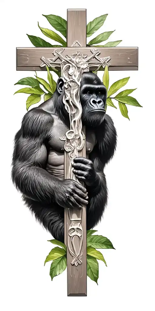 Mimosas / Gorilla / Courrage / Martial Art / Cross Christ tattoo design idea