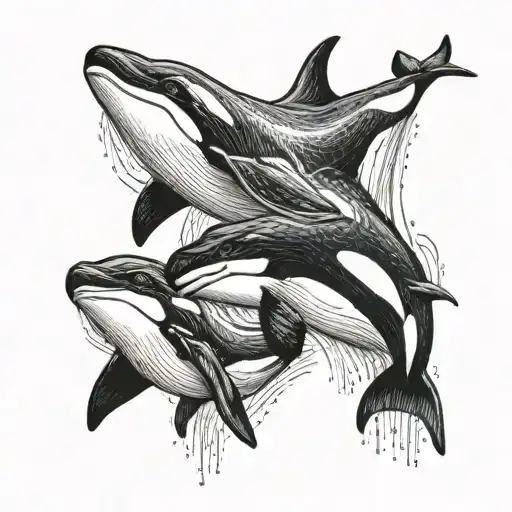 2 orcas riding hood is falling tattoo design idea