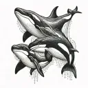 2 orcas riding hood is falling tattoo design idea