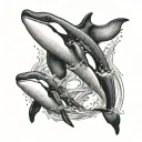2 orcas riding hood is falling tattoo design idea
