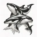 2 orcas riding hood is falling tattoo design idea