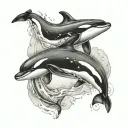 2 orcas riding hood is falling tattoo design idea