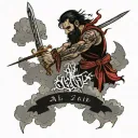 sword zülfigar hz ali lifting from lightning clouds and black with art writing tattoo design idea