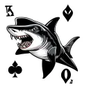 Sailor Shark biting anchor holding playing cards 2 of clubs and 7 of diamonds tattoo design idea