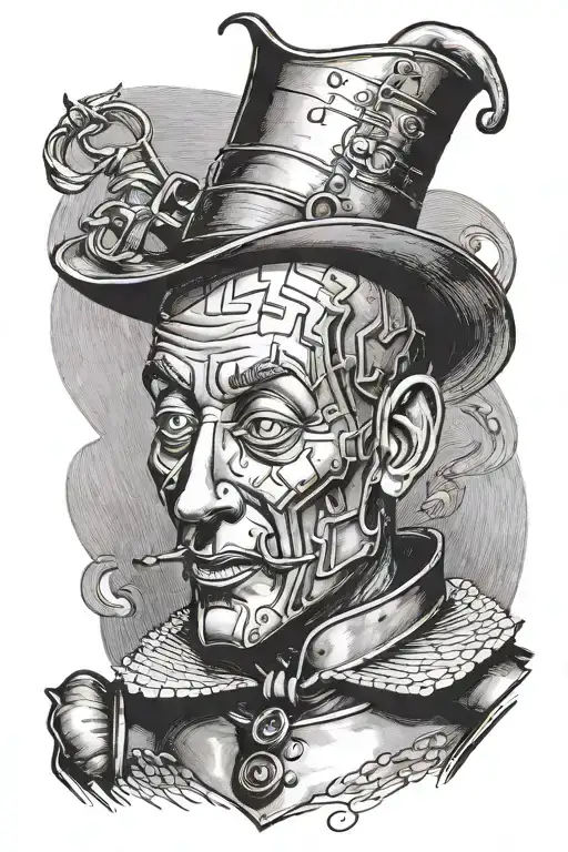 Tin woodman from Wizard of Oz with his lips replaced by an ear that is sideways tattoo design idea