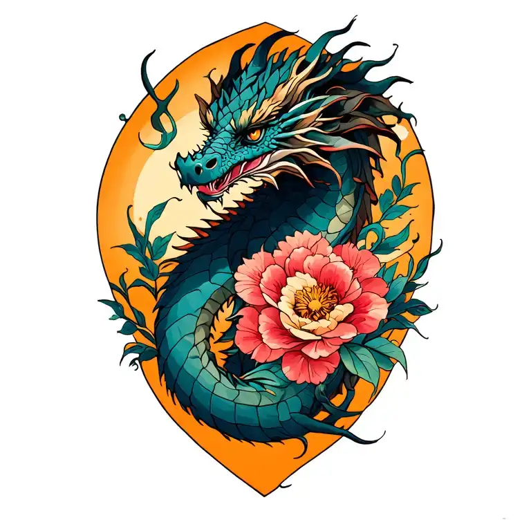 dark dragon hidden in flowers tattoo design idea