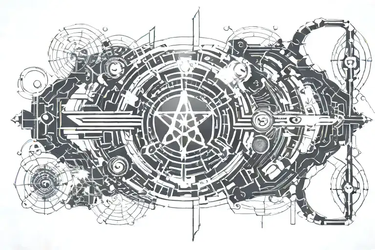 the differences between religion and technological immortality, and how we view technology as a god tattoo design idea