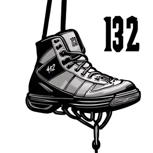 Wrestling shoe hanging down by the laces with the numbers 132 in a nice font on the side make sure it's all going down tattoo design idea