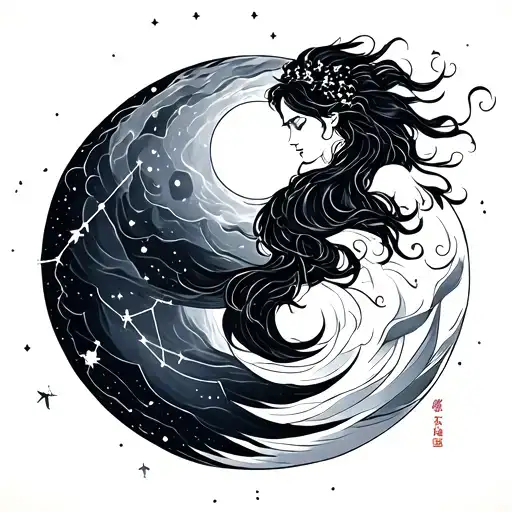 japanese aquarius constellation merging together tattoo design idea