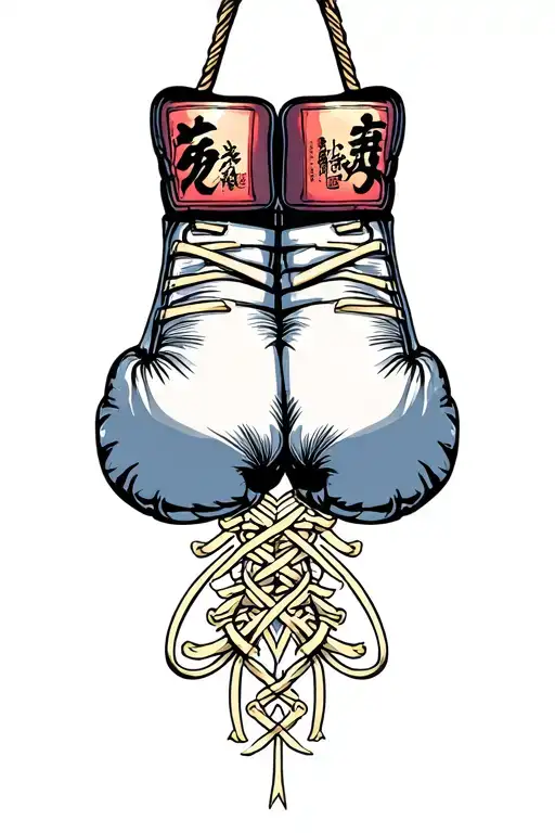 long laced Boxing Gloves hanging tattoo design idea