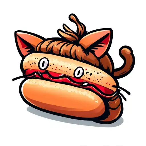 cartoon hotdog with cat ears tail and whiskers tattoo design idea