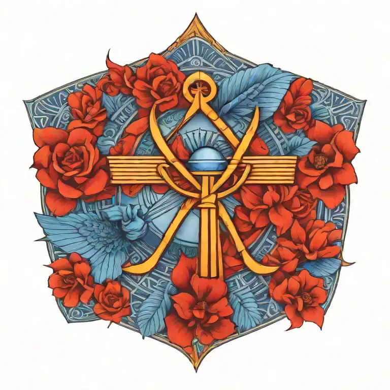 An Egyptian themed tattoo incorporating symbols of energy and growth, such as the Ankh and the Lotus flower tattoo design idea