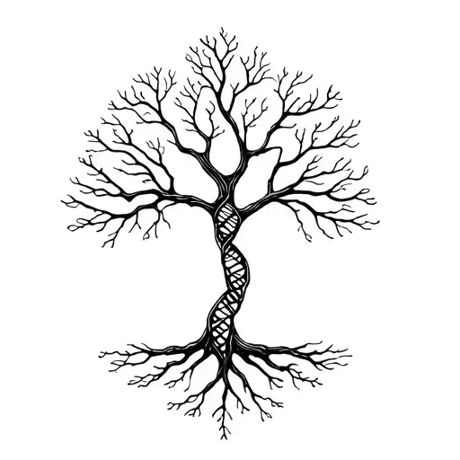 tree with dna-strand trunk symbolizing life tattoo design idea