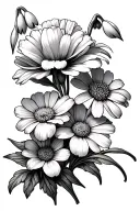snowdrop, carnation, daisy, sweet pea flowers tattoo design idea