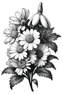 snowdrop, carnation, daisy, sweet pea flowers tattoo design idea