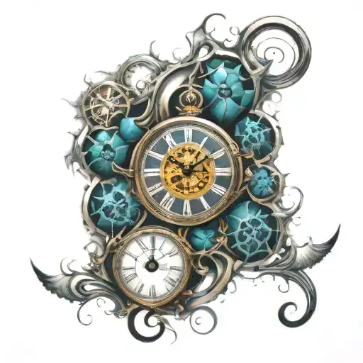 fractal clock melting tattoo design idea
