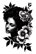 floral Lady Profile tattoo design idea