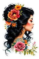 floral Lady Profile tattoo design idea